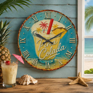 Piña Colada Tropical Cocktail Beach Large Clock