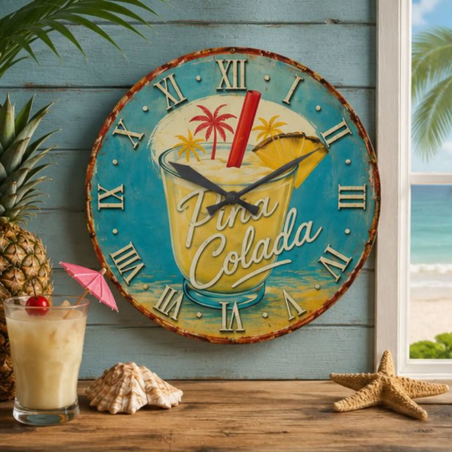 Piña Colada Tropical Cocktail Beach Large Clock (Creator Uploaded)