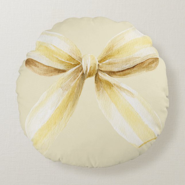 Pina Colada Yellow Bow Round Cushion (Front)
