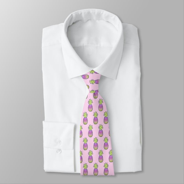 Pina Colata Hawaiian Pineapple Two-Sided Printed Tie (Tied)