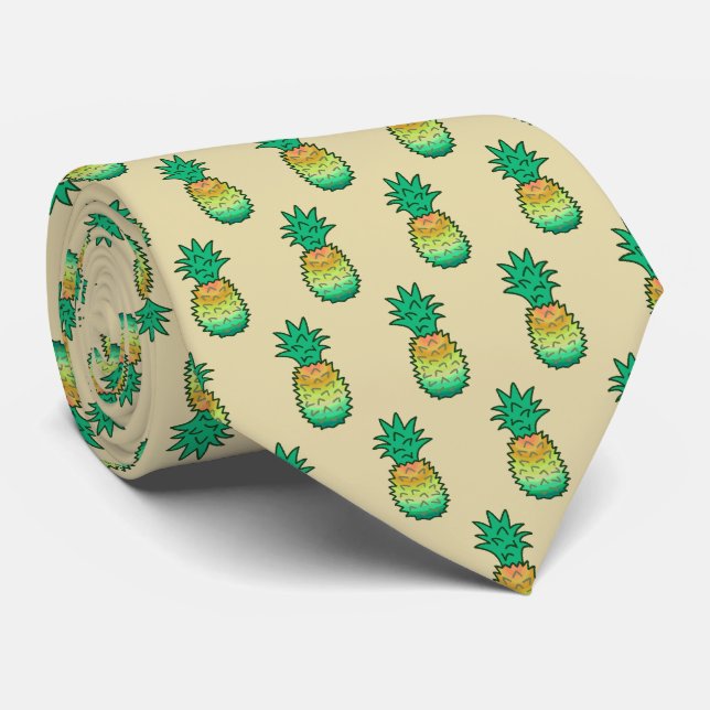 Pina Colata Hawaiian Pineapple Two-Sided Printed Tie (Rolled)