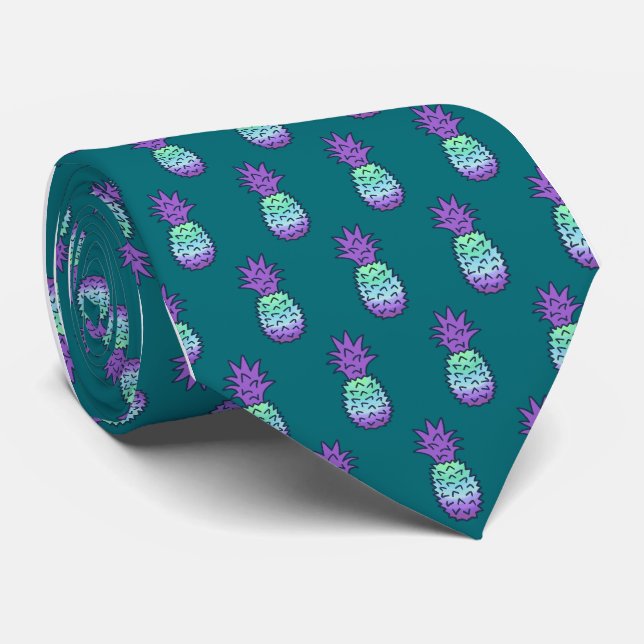 Pina Colata Pineapple Teal Single-sided Tie (Rolled)