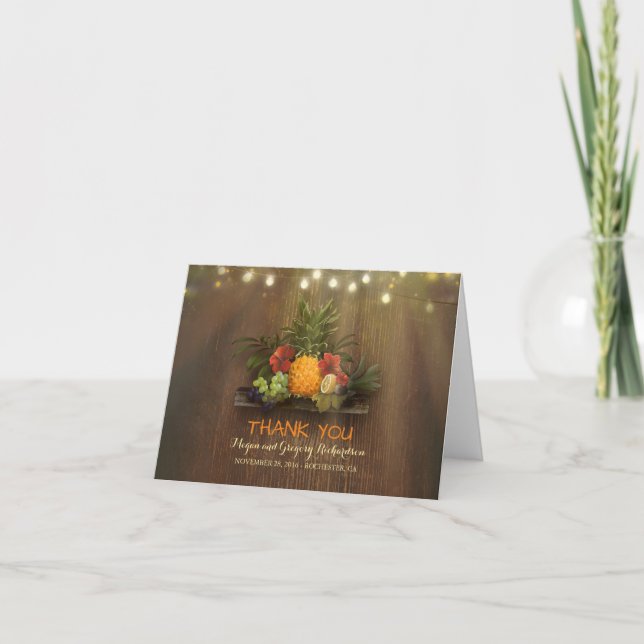 Pinapple Tropical Floral Beach Wedding Thank You Card (Front)