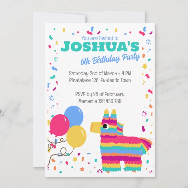 Pinata Balloons Kids' Birthday Invitation (Front)