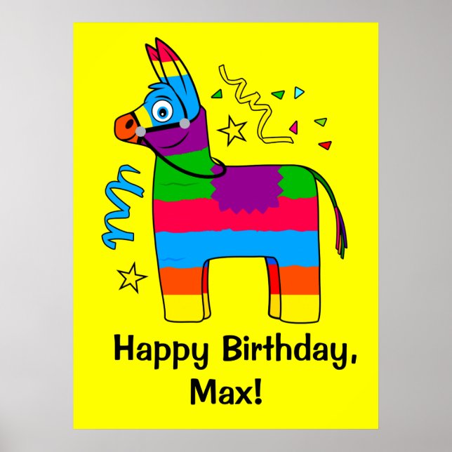 Pinata Happy Birthday Name Customisable Poster (Front)