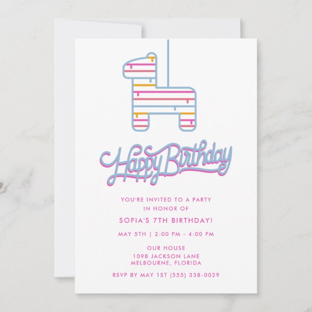 Piñata Party Girl Kids Birthday Invitation (Front)