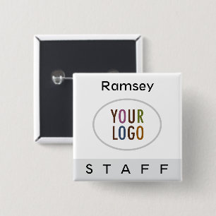 Pinback Staff Name Badge with Logo Grey Square