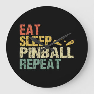 Pinball machine Arcade Retro Vintage Eat Sleep Large Clock