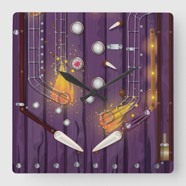 Pinball Machine Square Wall Clock (Front)