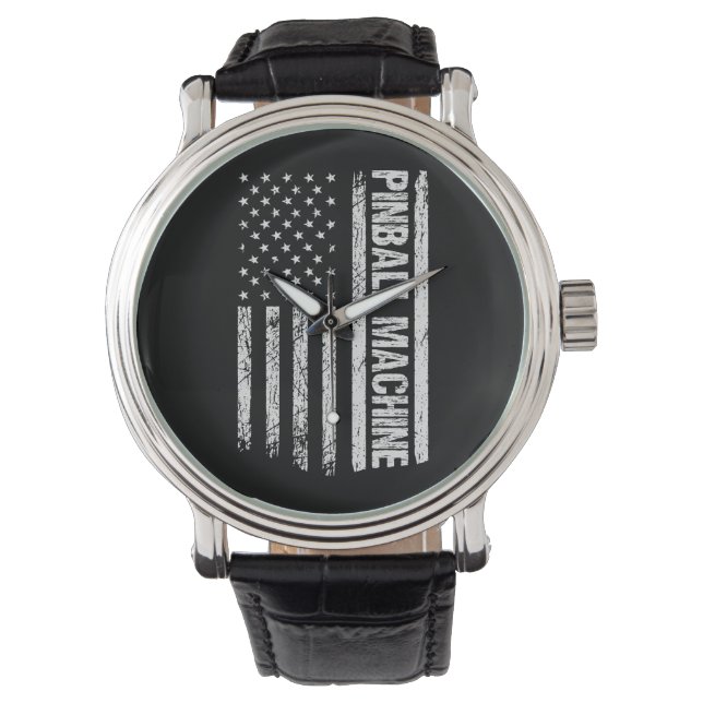 Pinball Machine US Flag American Retro Vintage Watch (Front)