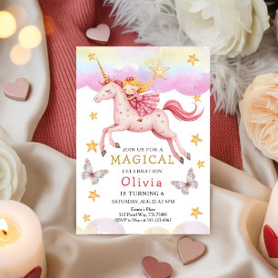  Pincess Fairytale Unicorn Rainbow Party Birthday  Invitation