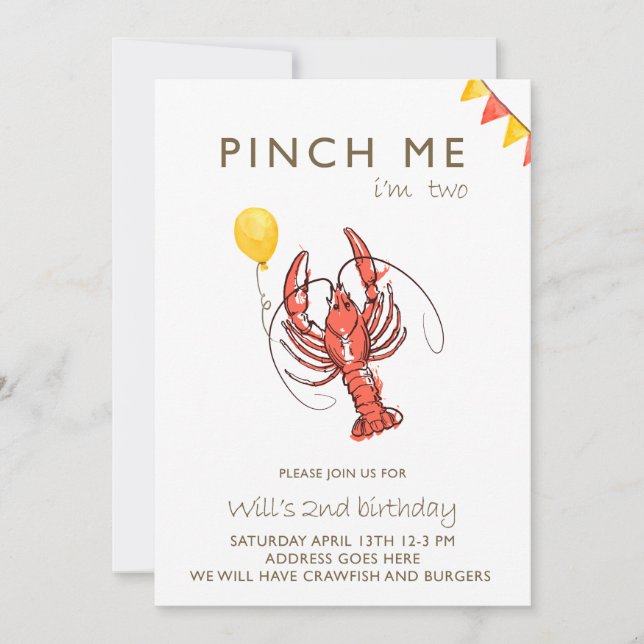 pinch me crawfish party invitation (Front)