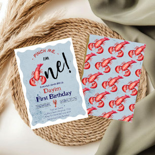 Pinch Me, I'm One Lobster Boy 1st Birthday Invitation