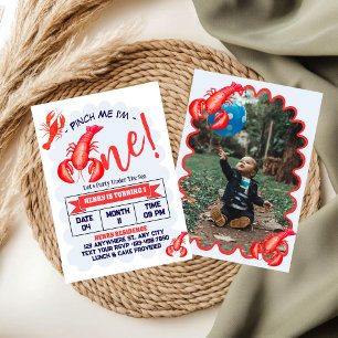 Pinch Me, I'm One Lobster Boy 1st Birthday Party Invitation