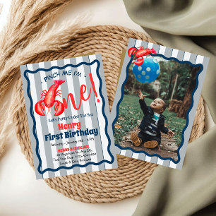 Pinch Me, I'm One Lobster Boy 1st Birthday Party  Invitation