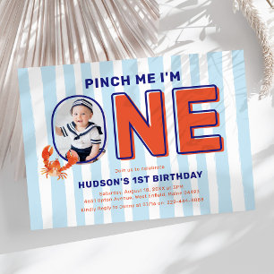 Pinch Me I'm One Lobster Photo 1st Birthday Invitation