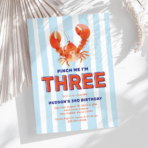 Pinch Me I'm Three Lobster 3rd Birthday Invitation