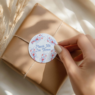 Pinch Me I'm Three Lobster Blue 3rd Birthday Classic Round Sticker