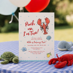 Pinch Me I'm Two Lobster 2nd Birthday Invitation