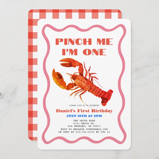 Pinch Me Retro Crawfish 1st Birthday Invitation (Front/Back)