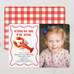 Pinch Me Retro Crawfish Photo 1st Birthday Invitation