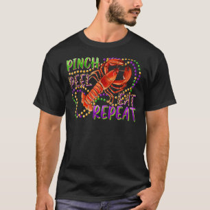 Pinch Peel Eat Repeat Crawfish Vintage Mardi Gras T-Shirt