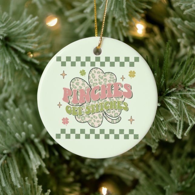Pinches Get Stitches Ceramic Ornament (Tree)