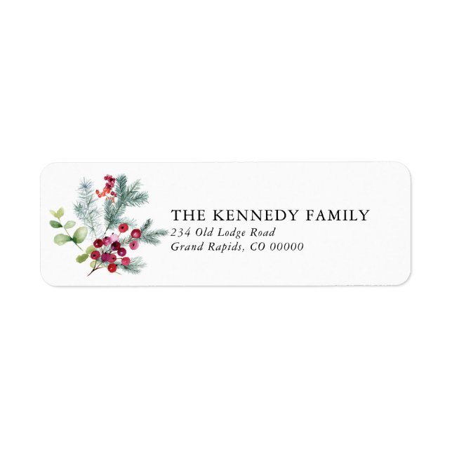 Pine and Berries Christmas Holiday Return Address  Label (Front)