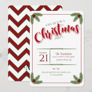 Pine and Berries Christmas Party Invitation