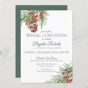 Pine and Berries Winter Bridal Luncheon Invitation