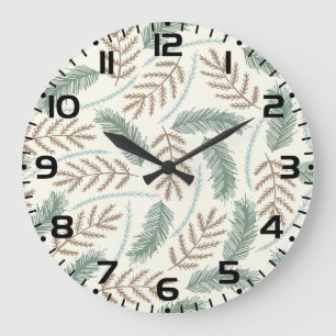 Pine and Cedar Evergreen Branches Pattern Large Clock