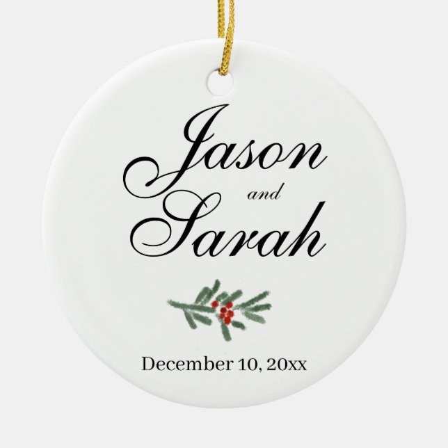 Pine and cranberry  | Save the date  Ceramic Ornament (Front)
