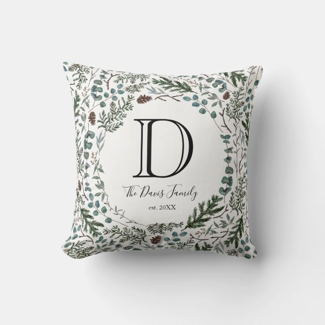 Pine and Eucalyptus Throw Pillow (Front)