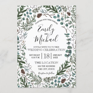 Pine and Eucalyptus Wedding Invite