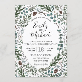 Pine and Eucalyptus Wedding Invite