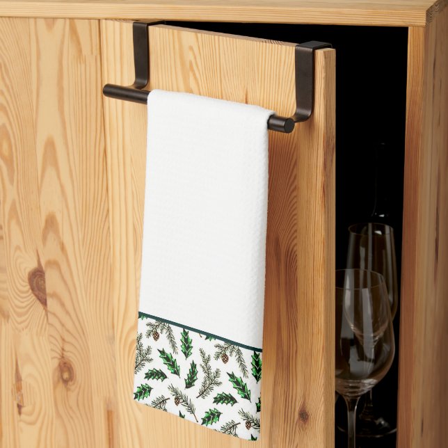 Pine and holly  kitchen towel (Thirds Fold)