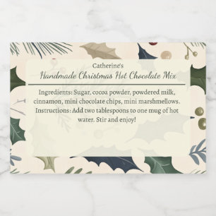 Pine and Holly Leaves Christmas Hot Chocolate Mix Food Label