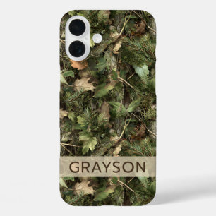 Pine and Leaves Camouflage Personalised iPhone 16 Plus Case
