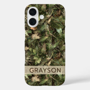 Pine and Leaves Camouflage Personalised iPhone 16 Case