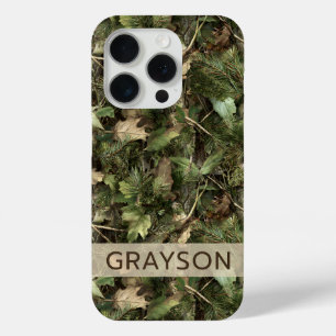 Pine and Leaves Camouflage Personalised iPhone 15 Pro Case