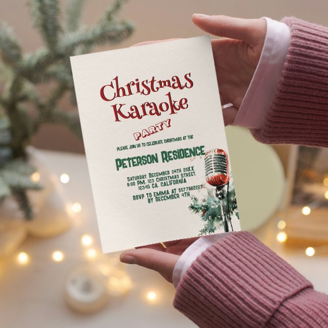 Pine and Microphone Christmas Karaoke Party  Invitation (Creator Uploaded)