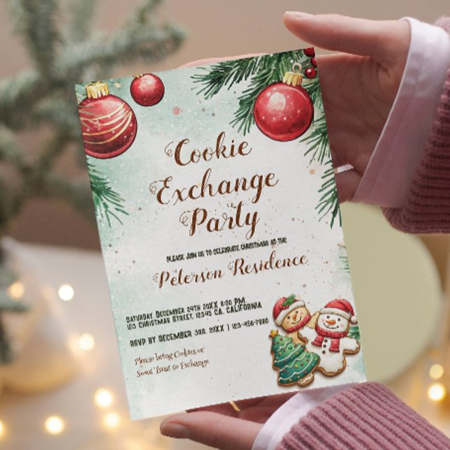 Pine and Ornaments Christmas Cookie Exchange Invitation (Creator Uploaded)