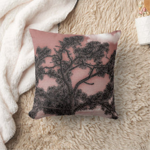 Pine and Palm Trees Silhouette 16” Throw Pillow