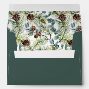 Pine and Pine Cones Pattern Dark Green Holiday Envelope