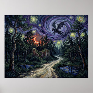 Pine Barrens Jersey Devil Starry Night Landscape Poster