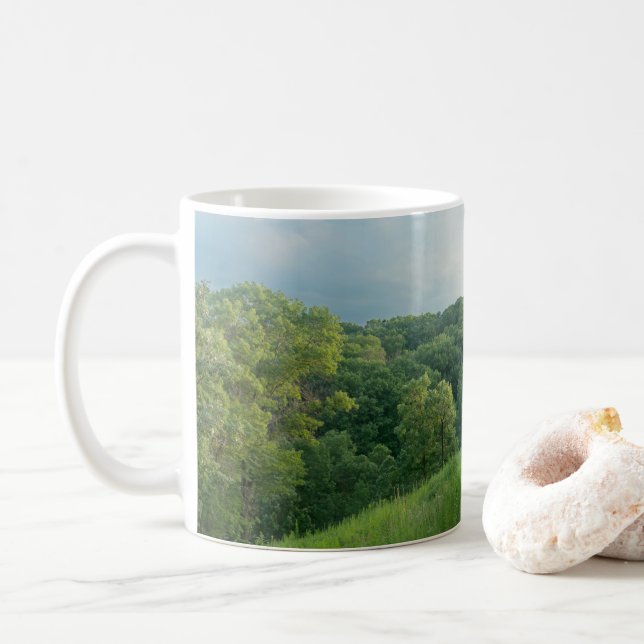 Pine Bend Bluff Overlooking Valley Woodlands Coffee Mug (With Donut)