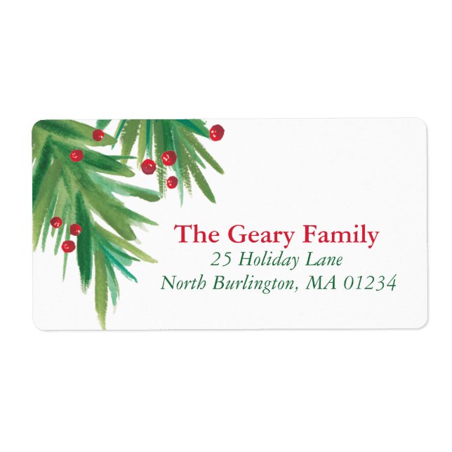 Pine & Berries Watercolor | 2016 Chrismas Address (Front)