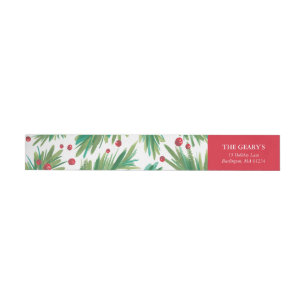 Pine & Berries Watercolor   2016 Chrismas Return Wrap Around Label