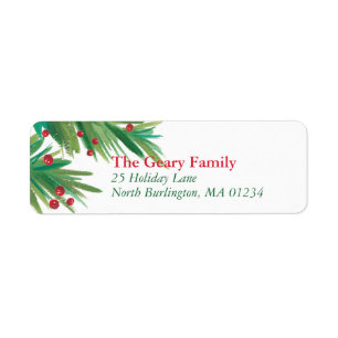 Pine & Berries Watercolor Chrismas Return Return Address Label