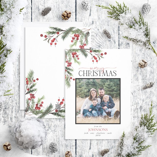 Pine Berry Merry Christmas Script Photo Holiday Ca (Creator Uploaded)